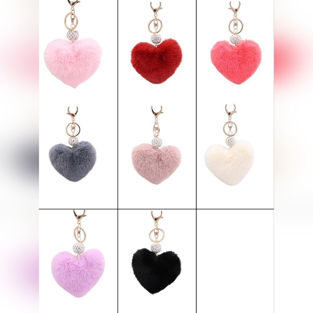 Diamond Heart Shaped Plush Keychain Assorted Colors To Choose From - Picture 3 of 11